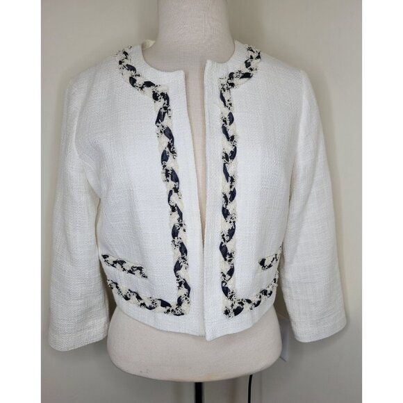Karl Lagerfeld Jackets & Blazers - Womens Karl Lagerfeld Paris White Tweed Open Cropped Jacket Braided Trim M